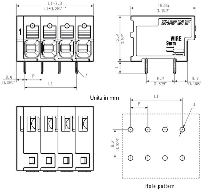 Mechanical Drawing - Weidmuller Omnimate 4.0 Pluggable Terminal Blocks Mechanical Drawing - Weidmuller Omnimate 4.0 Pluggable Terminal Blocks